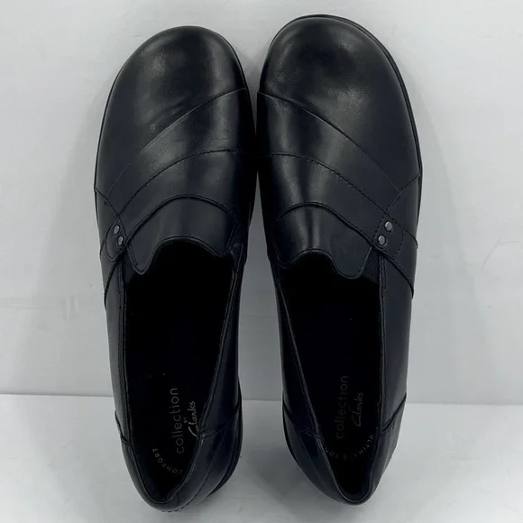 CLARKS, ULTIMATE COMFORT TECHNOLOGY, WOMEN’S MAY MARIGOLD BLACK SLIP-ONS, SIZE 8 - Picture 4 of 13